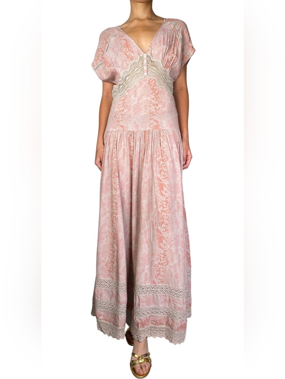Boho Maxi Dress in Blush Pink with Lace Trim 2 - Picture 11 of 13